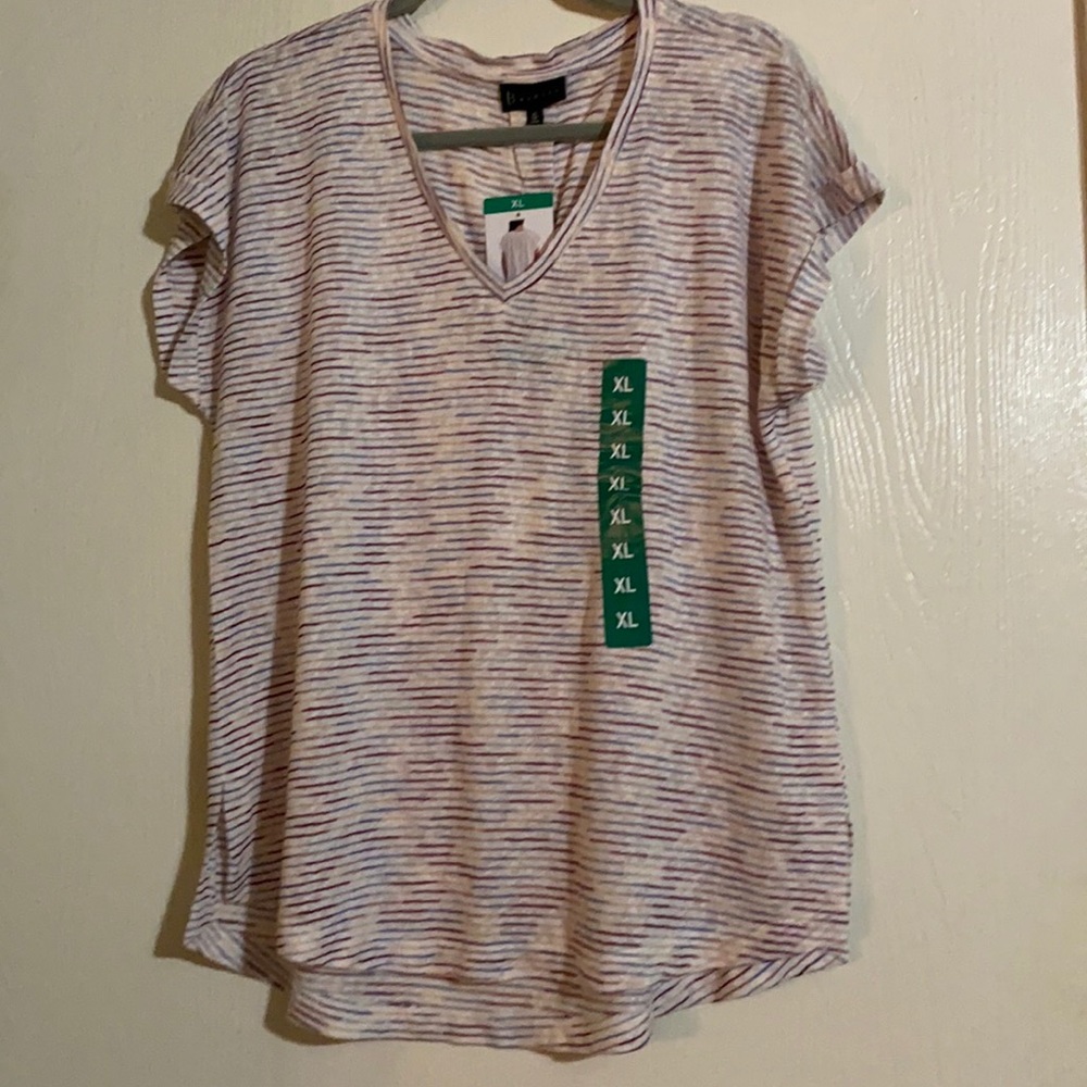 Collection by Bobeau Mulberry Mix Stripe Roll Cuff V-neck knit NWT Size XL